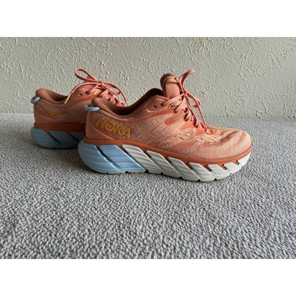 HOKA One One Gaviota 4 Women US 7.5B Running Shoes Shell Coral Peach Parfait.